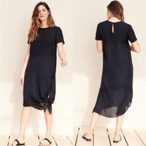 NEW Jenni Kayne 100% Silk Side Tie Midi Dress Womens Small Navy Blue Sheer
